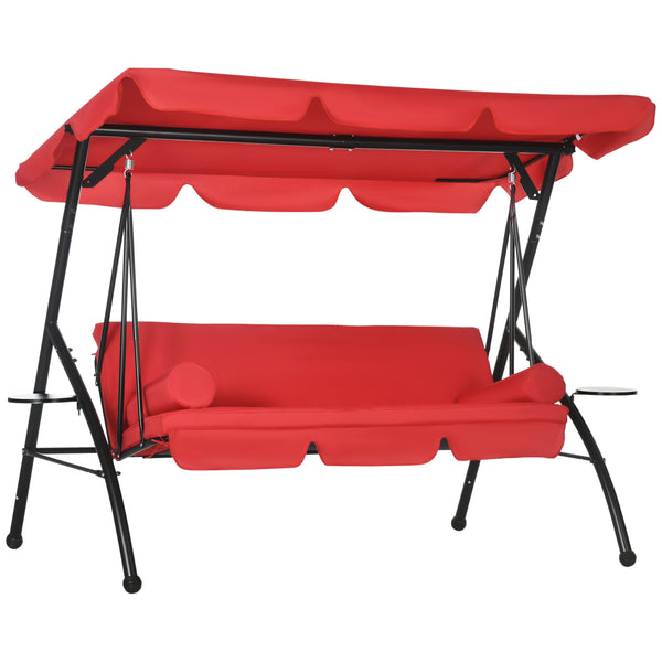 3-Seat Outdoor Patio Swing Chair, Converting Flat Bed, Canopy Swing Glider w/ Adjustable Shade, Removable Cushion and Pillows for Porch, Garden, Poolside, Backyard