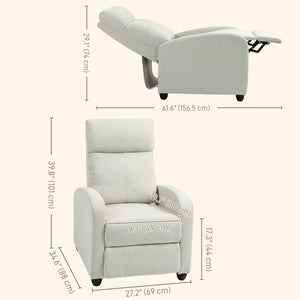 Manual fabric recliner with upholstered seat, cream white