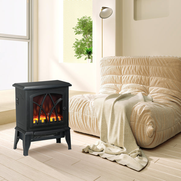 750W/1500W Black Electric Fireplace Stove
