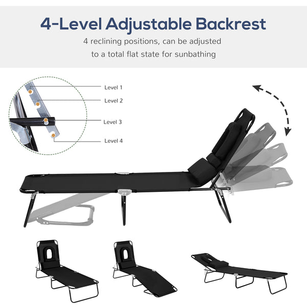 Folding chaise lounge with 4-position adjustable backrest, black