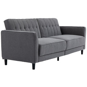 Convertible sofa bed in tufted fabric with adjustable backrest, anthracite gray