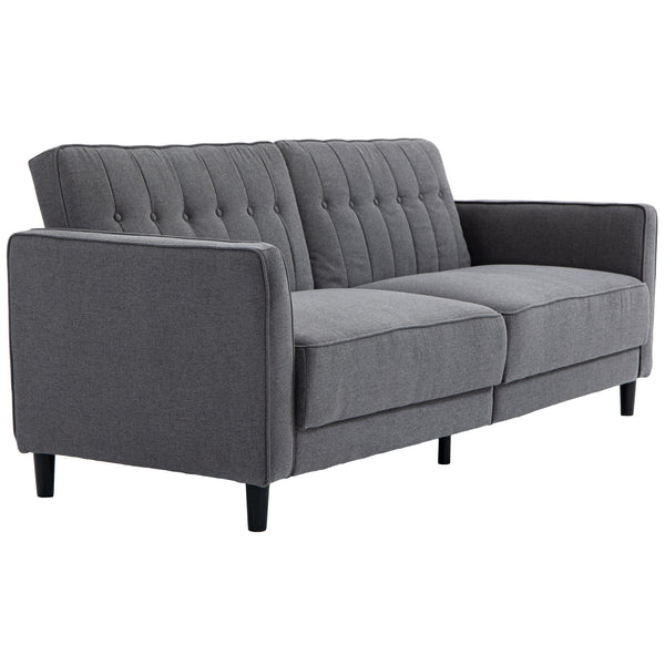 Convertible sofa bed in tufted fabric with adjustable backrest, anthracite gray