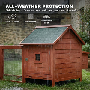 Wooden coop for 2 hens, cage with run, nesting box, removable tray and waterproof roof