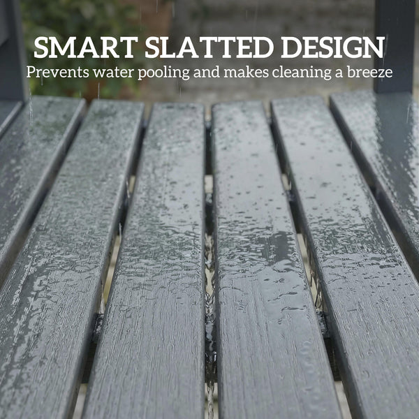 Weather-resistant outdoor bench made of HDPE, slatted seat for 2 people