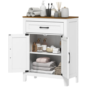 Bathroom cabinet with drawer, white and walnut