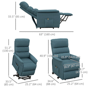 Electric lift chair for the elderly with remote control, blue