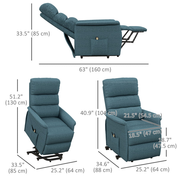 Electric lift chair for the elderly with remote control, blue