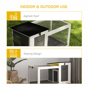 Wooden hutch with removable tray and asphalt lift-up roof, grey
