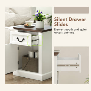 Set of 2 side tables with drawer and cupboard, white.