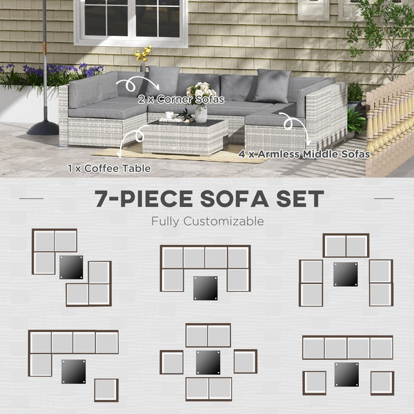 7-piece resin wicker garden set with coffee table and corner sofa, grey