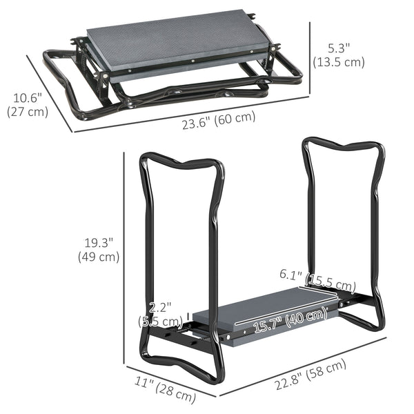 Folding garden stool with seat and knee support, thick cushion and handles