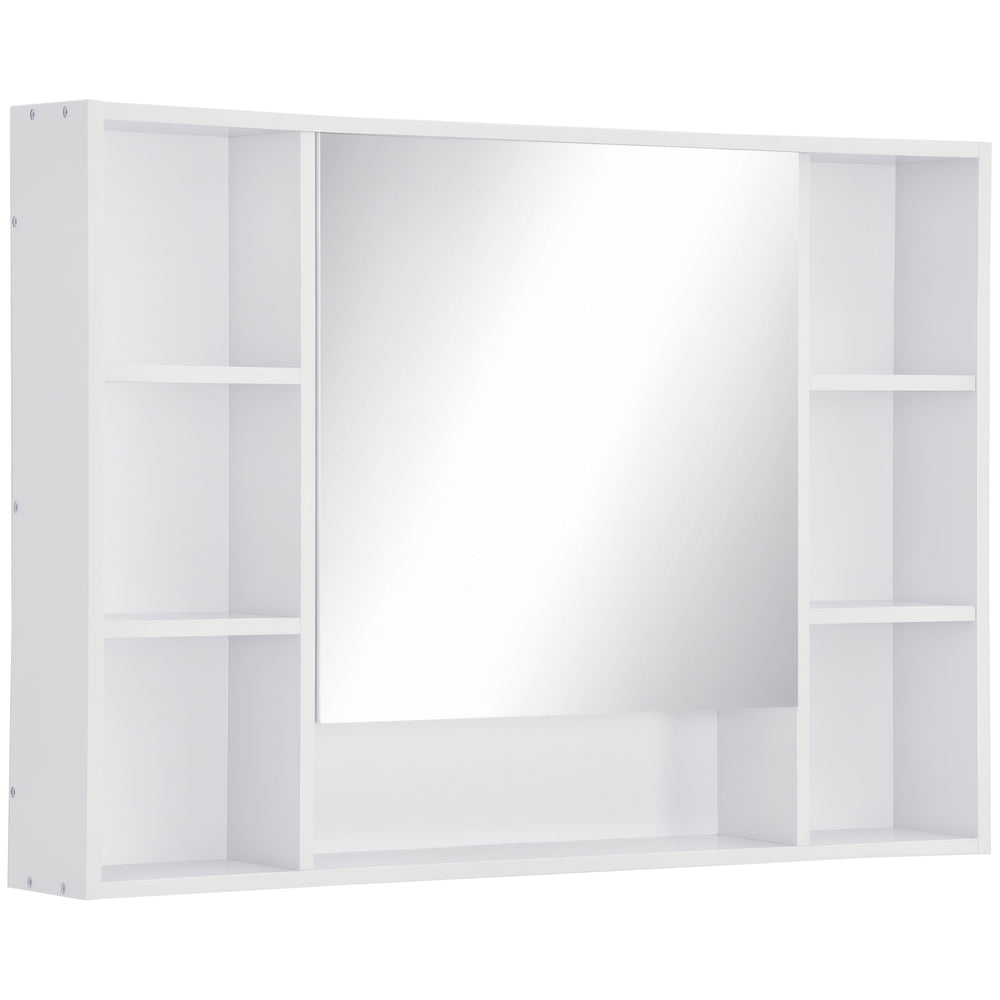 Wall-mounted medicine cabinet with single mirrored door, shelves and storage cupboard, white