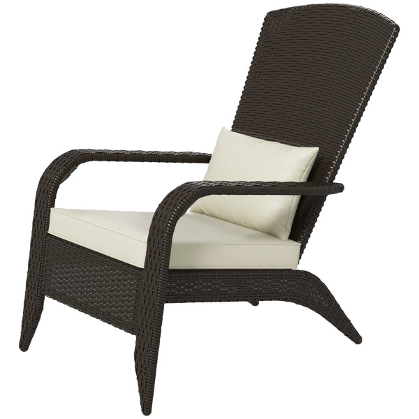 Rattan Adirondack Chair with Cushions for Patio, Khaki