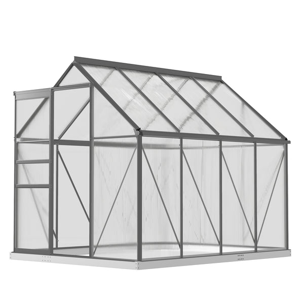 Greenhouse with adjustable roof ventilation, galvanized base, sliding door and gutter
