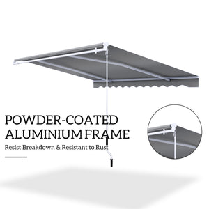 10x8ft Patio Awning Manual Retractable Sun Shade Aluminum Frame Grey