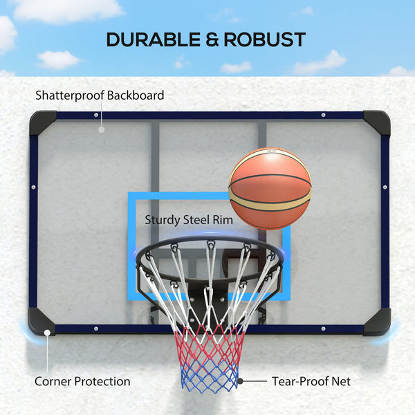 Wall-mounted basketball hoop with shatterproof backboard