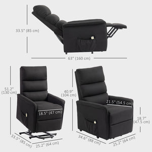 Electric Lift and Recliner Chair with Remote Control, Side Pockets, Black