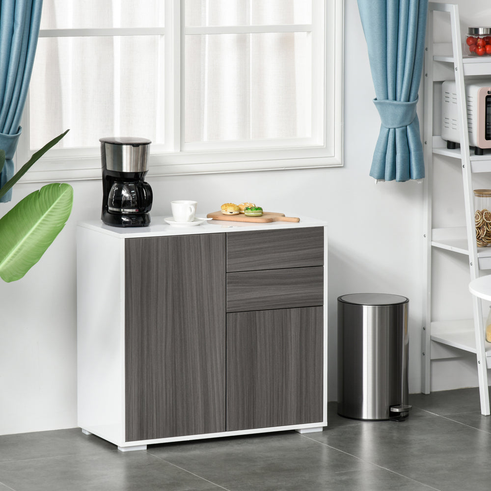 High-gloss lacquered sideboard with 2 drawers, 2 doors and an adjustable shelf, grey and white