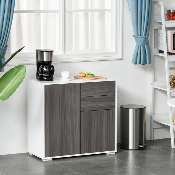 High-gloss lacquered sideboard with 2 drawers, 2 doors and an adjustable shelf, grey and white