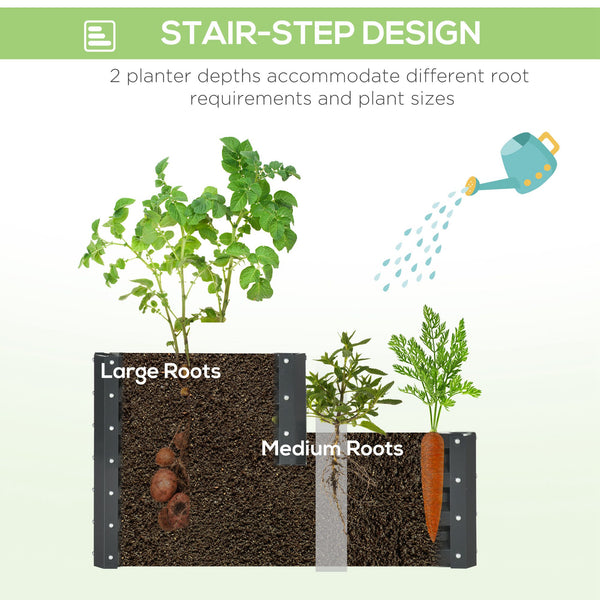 Two-tier raised planter in galvanized steel, dark grey 