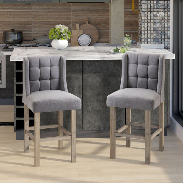 Modern upholstered and padded bar stools, grey