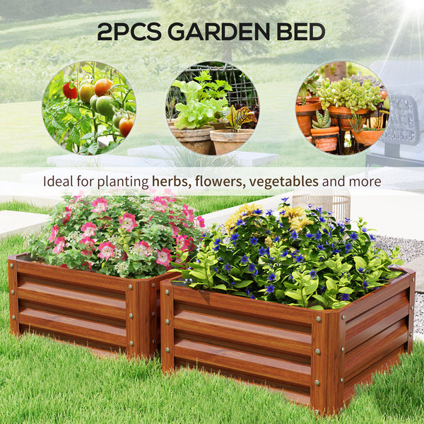 Raised vegetable garden with galvanized steel frame, dark brown wood look