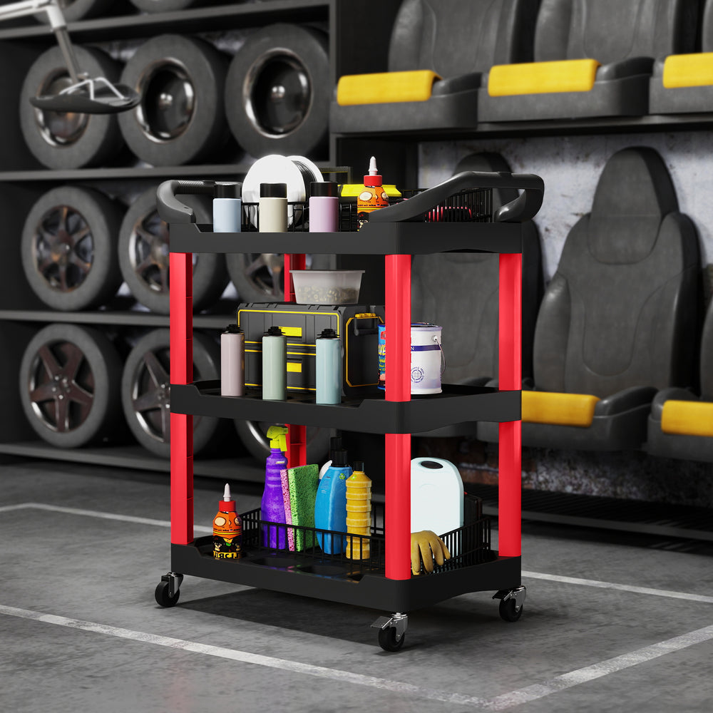 3-tier rolling tool trolley with wheels, 90 kg capacity