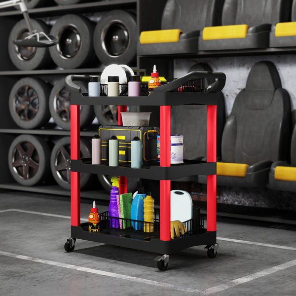 3-tier rolling tool trolley with wheels, 90 kg capacity