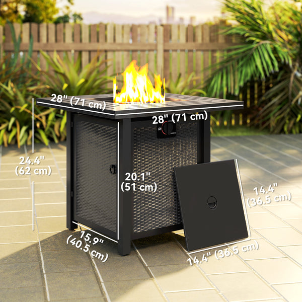 Square gas fire pit, smokeless, with cover, black