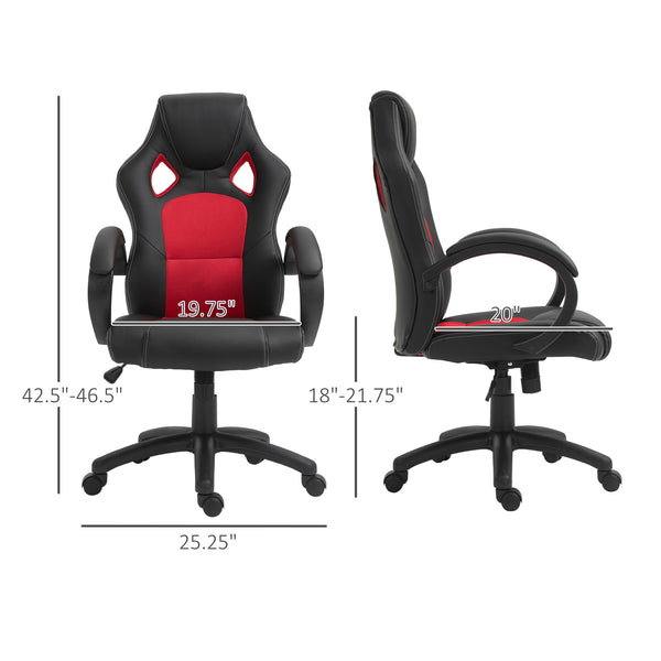 Gaming chair with swivel casters, red