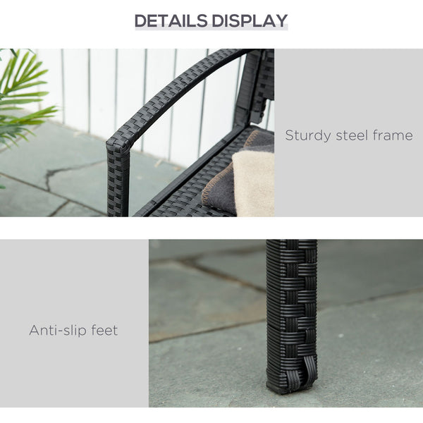 Two-seater garden bench in hand-woven rattan, black