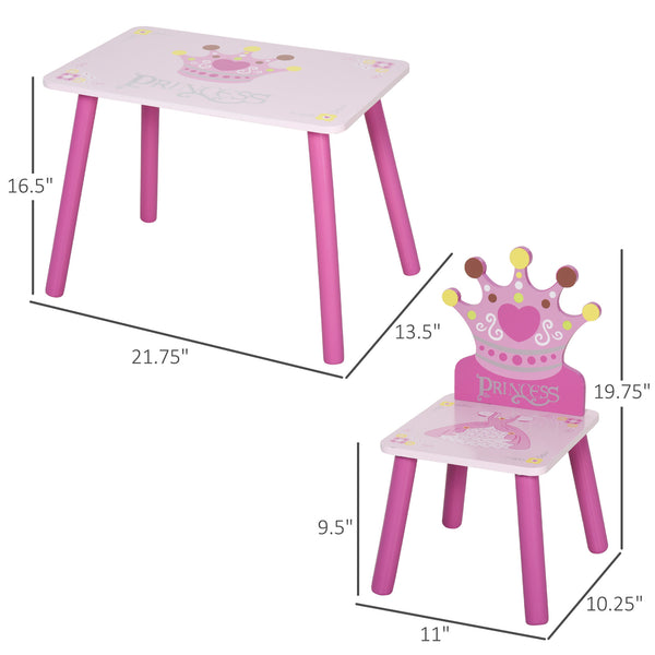 Princess pattern table and 2 chairs set, pink