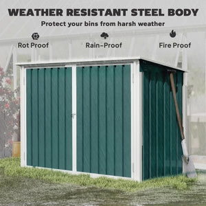 Storage shed with double door and lid for 2 bins