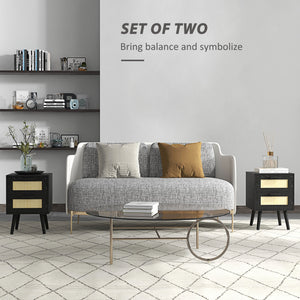 Set of 2 bohemian bedside tables with 2 drawers, black