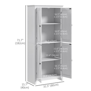 72" Freestanding Storage Cabinet with Doors and Shelves, White