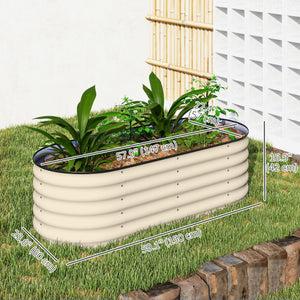 Raised galvanized steel planter with safety rim, cream white