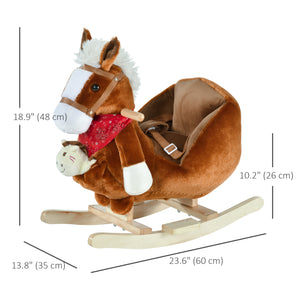 Rocking horse with handles and hand puppet, brown