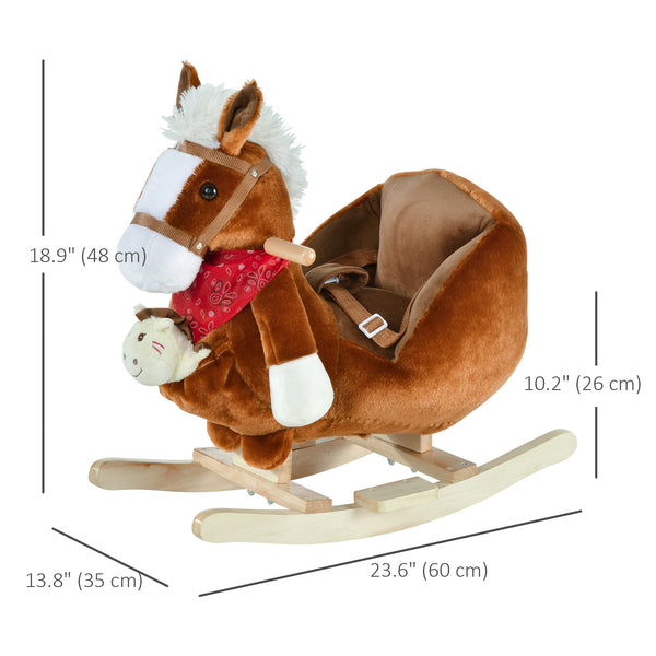 Rocking horse with handles and hand puppet, brown