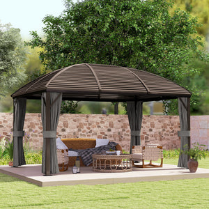 10' x 13' Hardtop Gazebo Aluminum Outdoor Canopy with Mesh Nettings, Curtains, Dark Grey