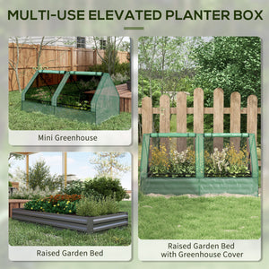 Raised metal planter with integrated mini-greenhouse
