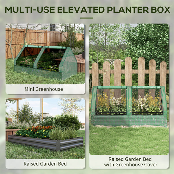 Raised metal planter with integrated mini-greenhouse