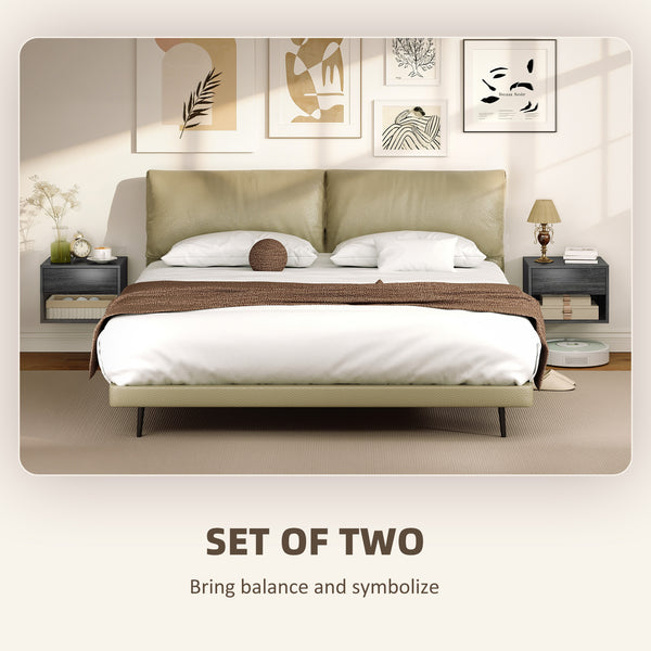 Set of 2 floating nightstands with drawer and open shelf – Gray