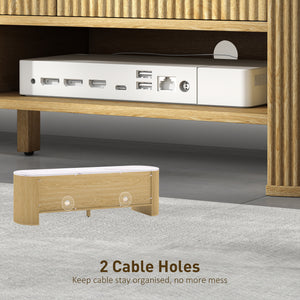 Modern TV cabinet with marble effect top, 3 drawers and 2 open shelves, natural