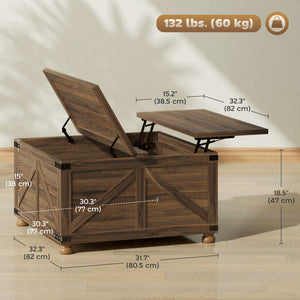 Country Style Lift Top Coffee Table with Hidden Compartment, Brown Wood Grain