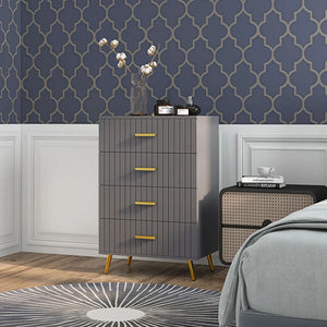 Chest of drawers with 4 drawers, aluminum legs and gold handles, dark grey.