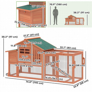 Mobile wooden chicken coop with run and removable tray for 1 to 2 hens