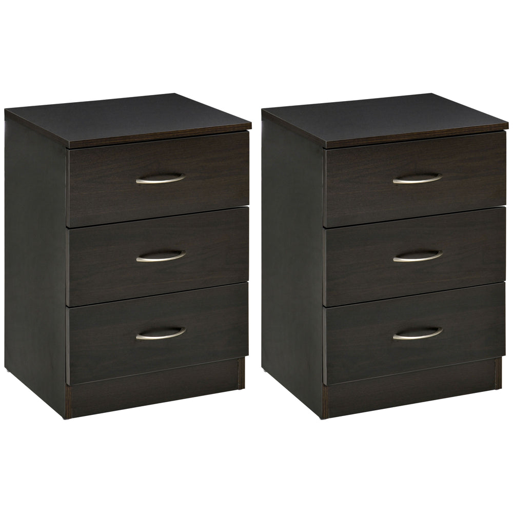 Set of 2 bedside tables with 3 drawers, dark brown