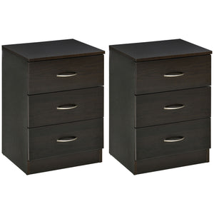 Set of 2 bedside tables with 3 drawers, dark brown