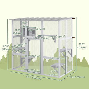 Outdoor Cat Enclosure with Weatherproof Roof, White