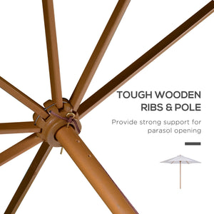 9' x 8' H Patio Umbrella, Hardwood Frame, Outdoor Beach Umbrella, White
